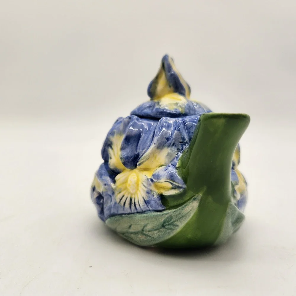Papel Freelance Blue Yellow Iris Flower Miniature Teapot Hand Painted‎ Ceramic